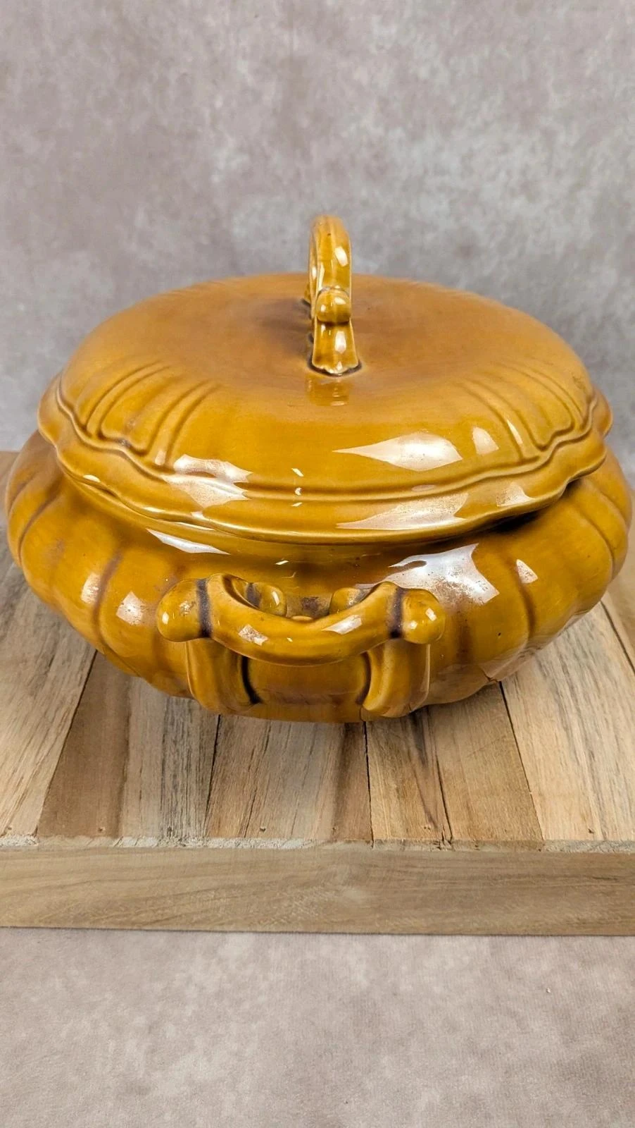Sopeira vintage de cerâmica esmaltada amarelo mostarda com tampa – photo 8